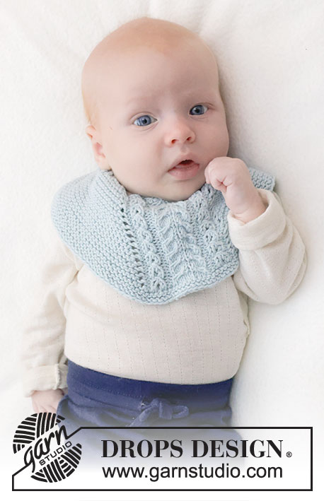 Cables and Cuddles Bib / DROPS Baby 45-16 - Knitted bib for baby in DROPS Safran. Piece is worked back and forth, top down in garter stitch with cable. Size 0 - 4 years
