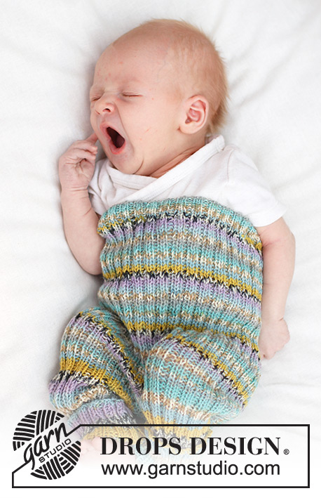 Striped Dreams / DROPS Baby 45-2 - Strikkede bukser til baby i DROPS Fabel. Arbejdet strikkes i rib. Størrelse 0 til 4 år.