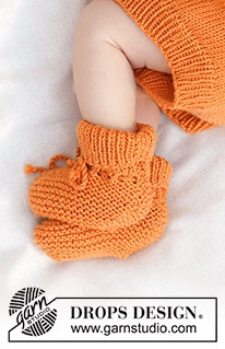 Orange Muffin Slippers / DROPS Baby 45-20 - Vauvan ylhäältä alas neulotut tohvelit DROPS BabyMerino -langasta. Työssä on ainaoikeinneuletta. Koot 0 - 4 vuotta.