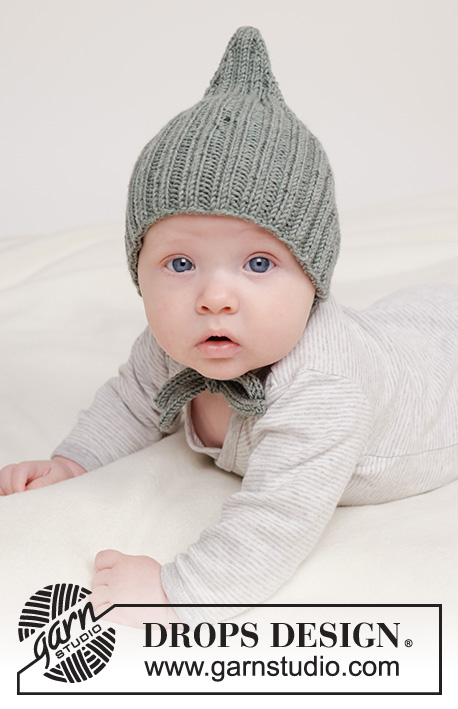 Forest Pixie Hat / DROPS Baby 45-4 - Strikket lue til baby og barn i DROPS Merino Extra Fine. Arbeidet strikkes ovenfra og ned med vrangbord. Størrelse 0 til 4 år.