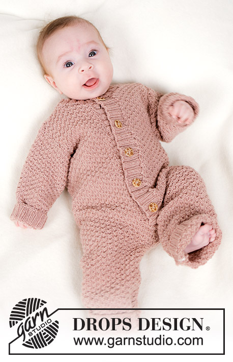 Lili Rose / DROPS Baby 45-5 - Mono de punto para bebé en DROPS BabyMerino. La prenda está realizada de arriba abajo en punto arroz. Talla 0 - 4 años.