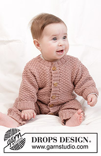 Lili Rose / DROPS Baby 45-5 - Vauvan ylhäältä alas neulottu housupuku DROPS BabyMerino -langasta. Työssä on helmineuletta. Koot 0 - 4 vuotta.