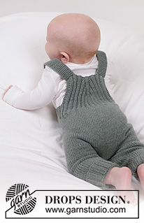 Good Times Overall / DROPS Baby 45-7 - Strikket bukse med seler til baby i DROPS Merino Extra Fine. Arbeidet strikkes ovenfra og ned med vrangbord. Størrelse 0 – 4 år.