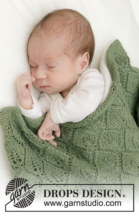 Endless Evergreen Blanket / DROPS Baby 46-13 - Manta a punto para bebé en DROPS BabyMerino. La labor está realizada de ida y vuelta con patrón de calados. 
