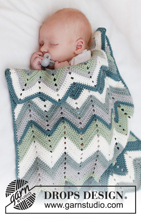 Green Spring Blanket / DROPS Baby 46-15 - Virkattu vauvanpeitto DROPS Merino Extra Fine -langasta. Työssä on siksak-kuvioita.