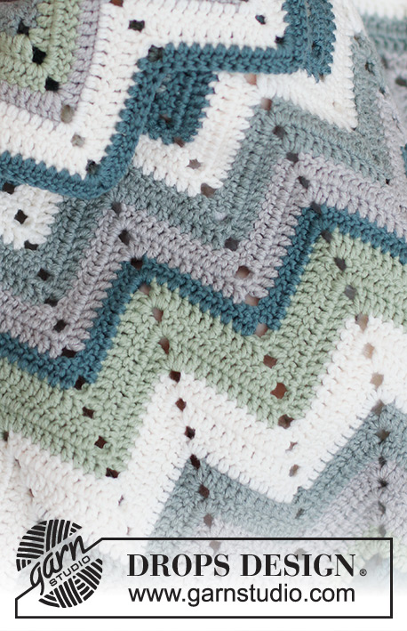 Green Spring Blanket / DROPS Baby 46-15 - Manta para bebé crochetada em DROPS Merino Extra Fine. Crocheta-se em ponto ziguezague.