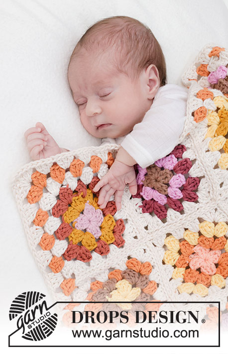 Rose Bushes Blanket / DROPS Baby 46-2 - Crocheted baby blanket with granny squares in DROPS Paris.