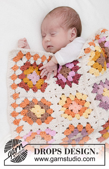 Rose Bushes Blanket / DROPS Baby 46-2 - Couverture bébé crochetée, composée de carrés granny, en DROPS Paris.