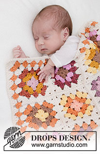 Rose Bushes Blanket / DROPS Baby 46-2 - Virkad babyfilt med mormorsrutor i DROPS Paris.