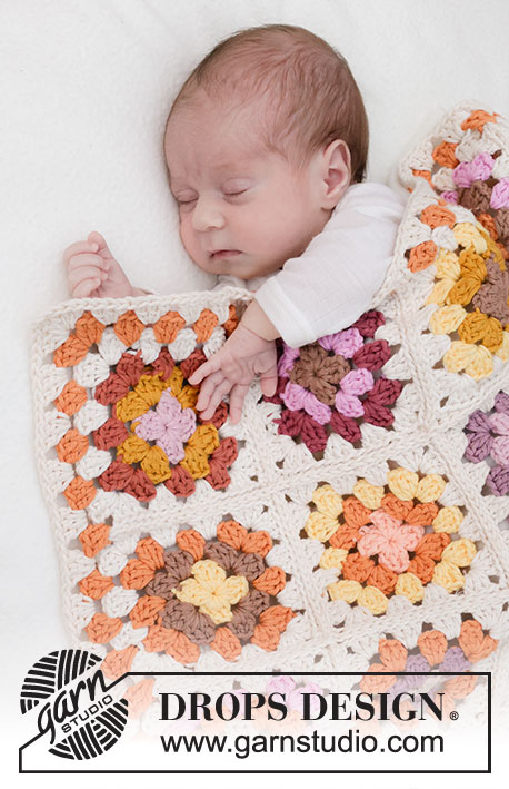 Rose Bushes Blanket / DROPS Baby 46-2 - Crocheted baby blanket with granny squares in DROPS Paris.