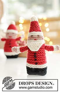 Hello Santa / DROPS Baby 46-21 - DROPS Merino Extra Fine lõngast ripskoes alt üles kootud tikitud näoga laste mänguasi/ kaunistus jõulumees ja jõulunaine beebile