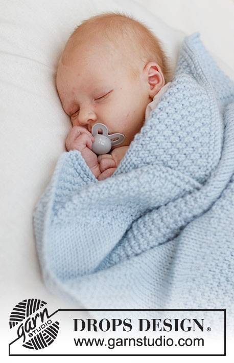 Treasured Pearl Blanket / DROPS Baby 46-5 - Deka pro miminka s pruhy s perličkovým vzorem a lícovým žerzejem pletená z příze DROPS Big Merino.