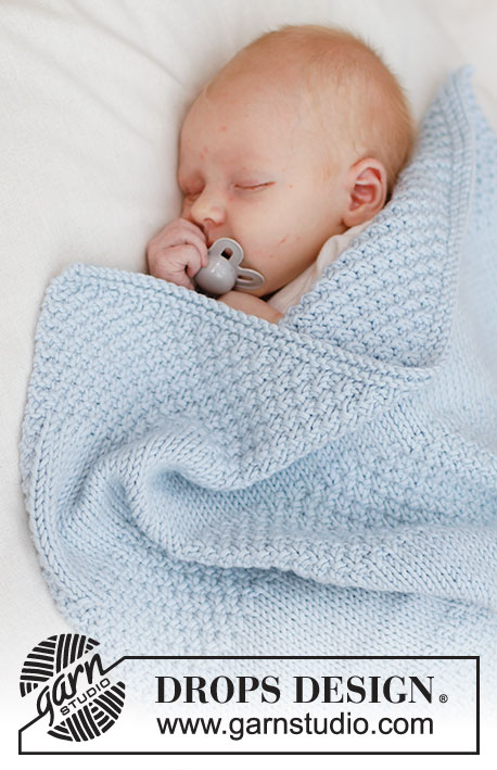 Treasured Pearl Blanket / DROPS Baby 46-5 - Deka pro miminka s pruhy s perličkovým vzorem a lícovým žerzejem pletená z příze DROPS Big Merino.