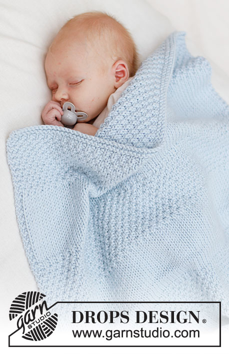 Treasured Pearl Blanket / DROPS Baby 46-5 - Couverture tricotée pour bébé en DROPS Big Merino. Se tricote en allers et retours, avec rayures jersey et point de blé.