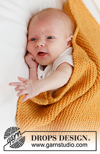 Marigold Dreams Blanket / DROPS Baby 46-6 - Manta tricotada para bebé em DROPS Air. Tricota-se em ponto jarreteira, de um canto ao outro. Tema: Manta para Bebé