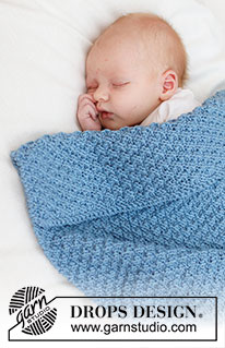 Blue Pearl Blanket / DROPS Baby 46-8 - Strikket babyteppe i DROPS Big Merino. Arbeidet strikkes frem og tilbake med dobbel perlestrikk.