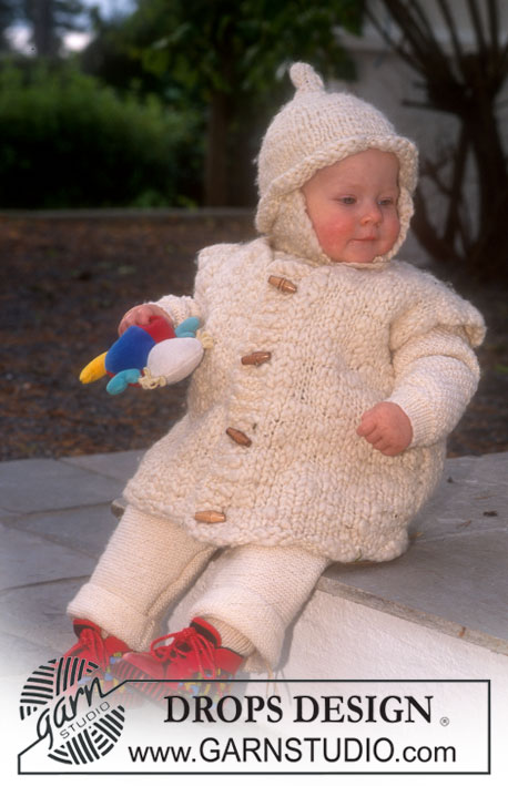 DROPS Baby 6-18 - Strikket sett med vest eller jakke og lue til baby og barn i DROPS Ull-Flamé. Størrelse 0 - 6 år.