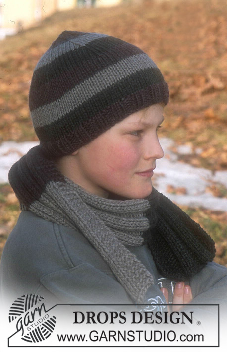 Open Winter / DROPS Children 12-28 - Strikket sæt med hue og halstørklæde til børn i DROPS Alaska. Arbejdet strikkes med rib. Størrelse 3 - 14 år.