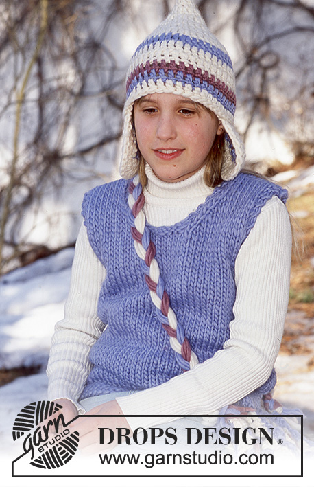 Snow Gnome Vest / DROPS Children 12-35 - Colete DROPS em croché em Snow. Tamanhos: 3/4 – 5/6 – 7/8 (9/10-11/12-13/14) years
