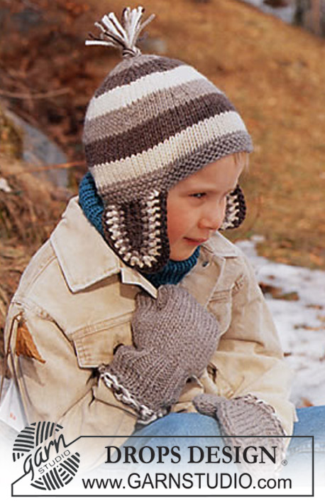 Robinson / DROPS Children 12-36 - Czapka na drutach i szydełku i rękawiczki na drutach z włóczki DROPS Alaska