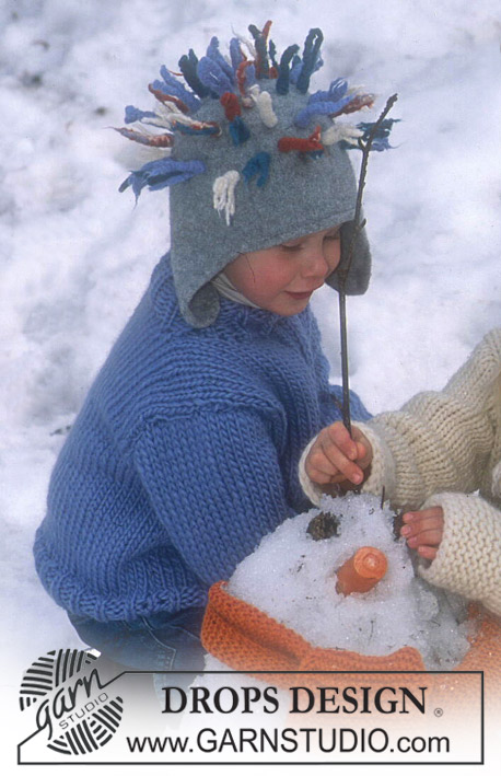 DROPS Children 12-47 - Strikket lue til barn i DROPS Alaska og DROPS Snow. Arbeidet strikkes med tufser eller fletter. Størrelse 3 - 14 år.