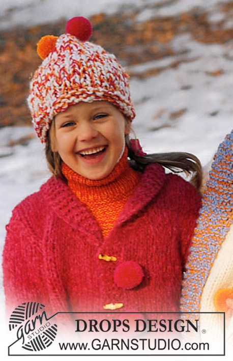 DROPS Children 12-49 - Rozpinany sweter, czapka i komin DROPS