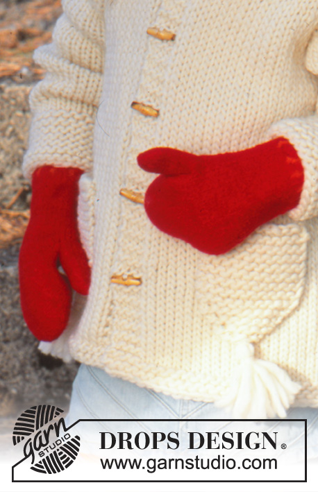 Elf Warmers Gloves / DROPS Children 12-51 - Bonnet et moufles de Noël tricotés et feutrés en DROPS  Alaska