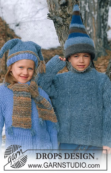DROPS Children 12-7 - Sweter na drutach i filcowa czapka z włóczek DROPS Highlander i Alaska