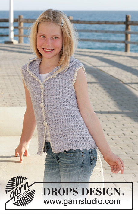 Lavender Rows / DROPS Children 15-9 - Crochet vest in DROPS Alpaca. Size children 5 to 14 years.