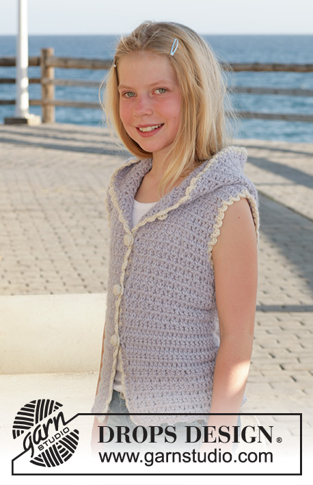 Lavender Rows / DROPS Children 15-9 - Crochet vest in DROPS Alpaca. Size children 5 to 14 years.