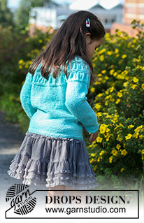 Tempest / DROPS Children 22-1 - Rozpinany sweter na drutach, z marszczonym karczkiem, przerabiany 2 nitkami włóczki DROPS Alpaca. Od 3 do 12 lat