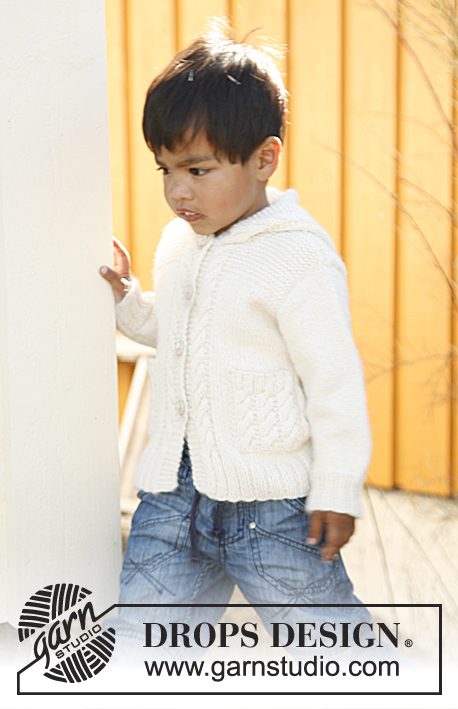 Snips and Snails / DROPS Children 22-21 - Knitted DROPS jacket with cables, hood and pockets in ”Karisma”. Size 3 - 12 years.