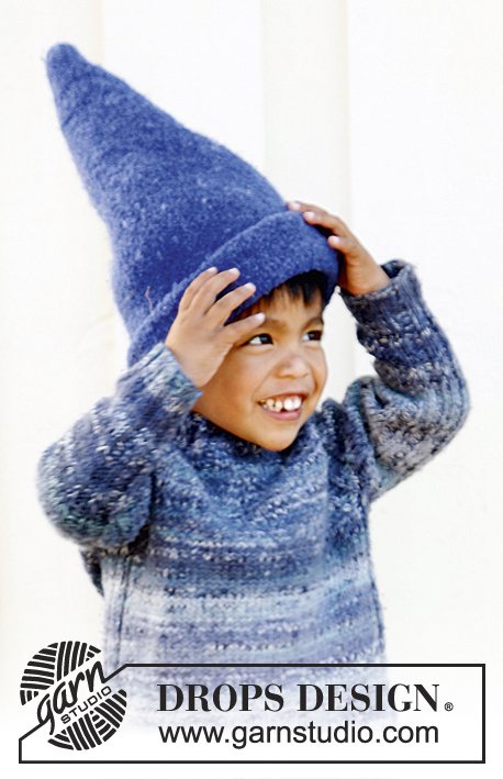 Wizard / DROPS Children 22-33 - Plstěná špičatá čepice pletená z příze DROPS Alaska. Velikosti pro děti od 3 do 12 let.    