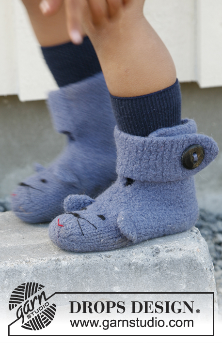 Super Mice / DROPS Children 22-36 - Felted DROPS mouse slippers in ”Alaska”. 
Size 17 to 37
