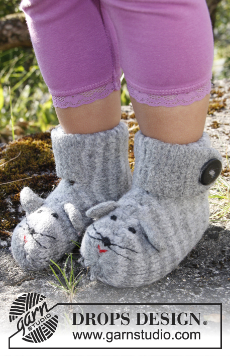 Mizie / DROPS Children 22-7 - Knitted and felted mouse slippers for children in DROPS Alaska. Size 17 to 37.