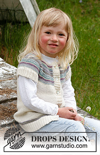 Dear Prudence / DROPS Children 23-10 - Propínací svetr - vesta s kruhovým sedlem s norským vzorem pletená z příze DROPS BabyAlpaca Silk. Velikosti pro děti od 3 do 12 let