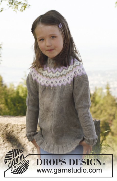Silje jumper / DROPS Children 23-16 - Strikket genser med rundfelling og volangkant i DROPS Merino Extra Fine til barn i størrelse 3 til 12 år