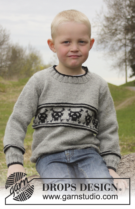 Captain Jack / DROPS Children 23-26 - Knitted jumper with skulls in DROPS Lima. Size children 3 to 12 years.
