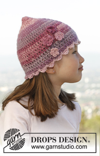 Arwen / DROPS Children 23-37 - Crochet hat with flowers in DROPS Big Delight.