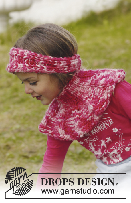 Freya / DROPS Children 23-4 - Knitted neck warmer and headband for children in DROPS Snow.