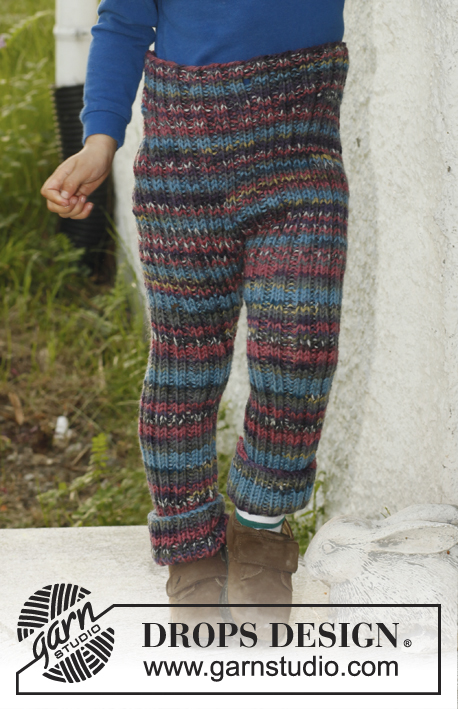 Wooliam / DROPS Children 23-41 - Kalhoty kamaše pletené pružným vzorem z jednoduché příze DROPS Big Fabel nebo dvojité příze DROPS Fabel. Velikosti pro děti od 3 do 12 let