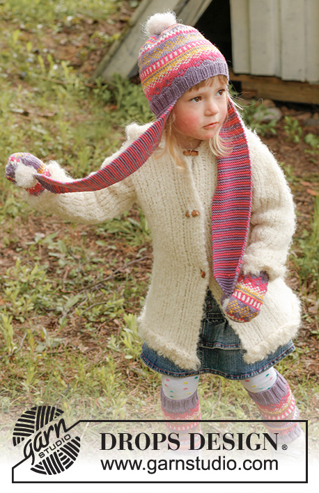 Winter belle / DROPS Children 23-43 - Kootud DROPSi jakk lõngast ”Alpaca Bouclé” ja heegeldatud äärisega lõngast “Puddel”.