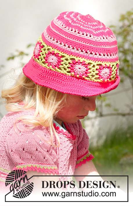 Sweet berries hat / DROPS Children 23-48 - DROPS Safran lõngast heegeldatud motiividega tüdrukute müts 3 - 12 aastasele