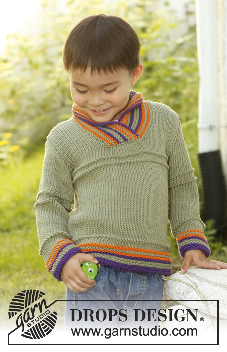Max / DROPS Children 23-51 - Stickad tröja med sjalskrage i DROPS Paris till barn Stl 3 - 12 år
