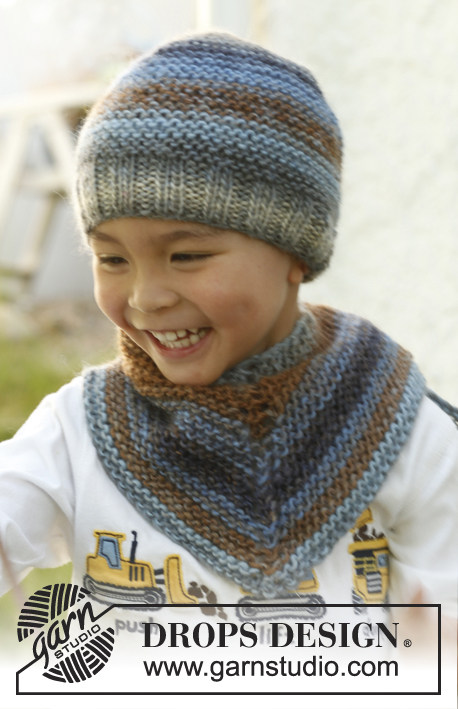 Big brother / DROPS Children 23-54 - Set of knitted shawl and hat for children in DROPS Big Delight.