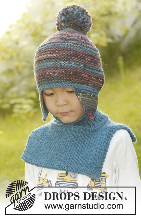 Mister Berry / DROPS Children 23-55 - Bonnet tricoté avec 2 fils DROPS Fabel et plastron en DROPS Alaska.