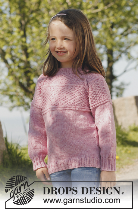 Paulina / DROPS Children 23-7 - Raglánový pulovr pletený shora dolů z příze DROPS Merino Extra Fine. Velikosti pro děti od 3 do 12 let