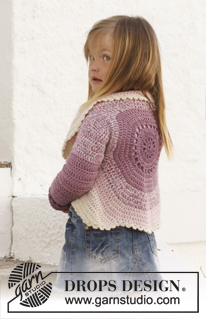 Princess Petal / DROPS Children 24-1 - Circle jacket crocheted in 2 strands DROPS BabyAlpaca Silk. Size children 3 - 12 years.