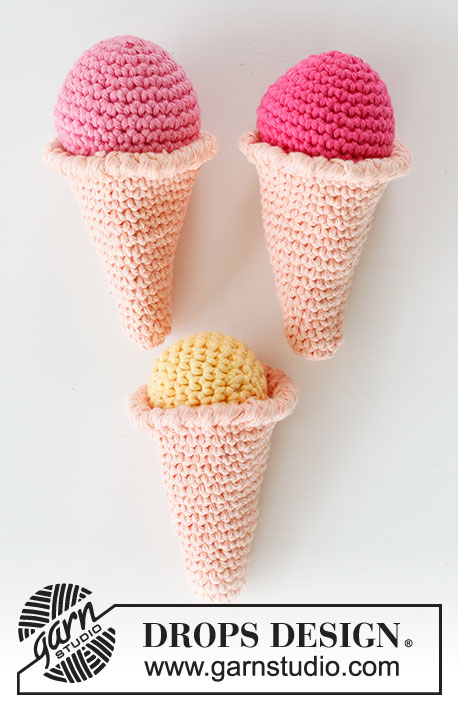 Ice Cream Parlor / DROPS Children 24-30 - Crochet cornet ice with loose scoops in DROPS Paris