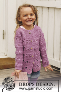 Amelie Smiles / DROPS Children 24-38 - Crochet jacket with lace pattern and round yoke, worked top down in DROPS Karisma. Size children 3 - 12 years.